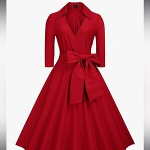 Red Tie A line Christmas Dress